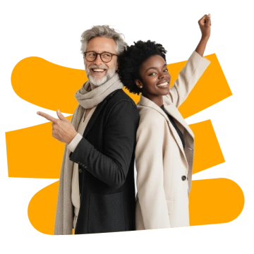 Muž a žena v business casual oblečení na žluté lince NO77