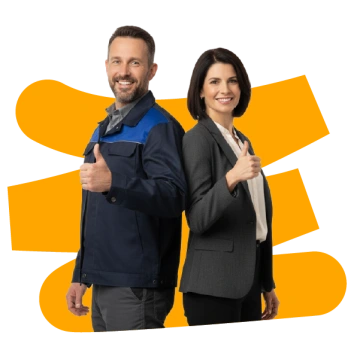 Muž a žena v business oblečení na žluté lince NO77